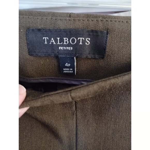 Talbots Sz 4P Brown Pleated Polyester Dress Pants zipper on the side. - Picture 2 of 7